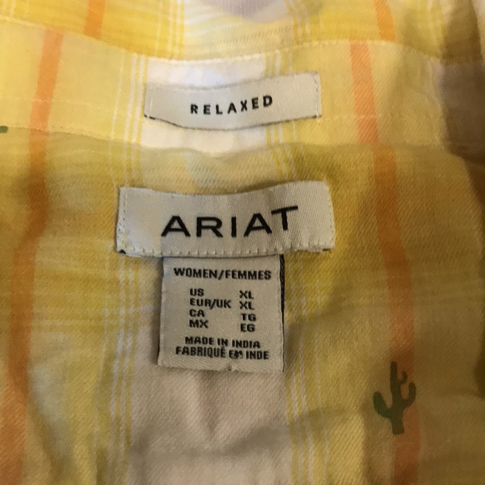 Ariat women Yellow Plaid Shirt Cactus Print XL Billie Jean long sleeve cowgirl - Picture 4 of 11